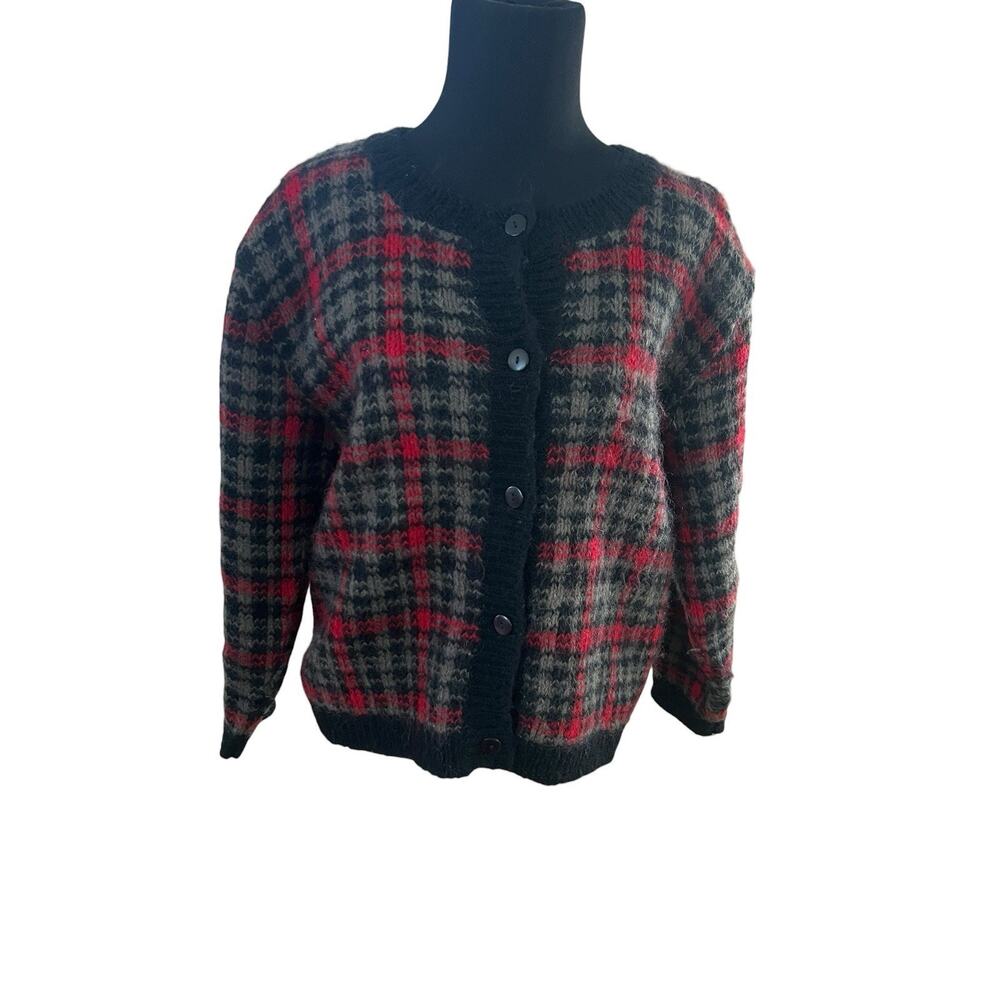 Paul Harris Design Womens Mohair Blend Plaid Cardigan Sweater M Preppy Academia